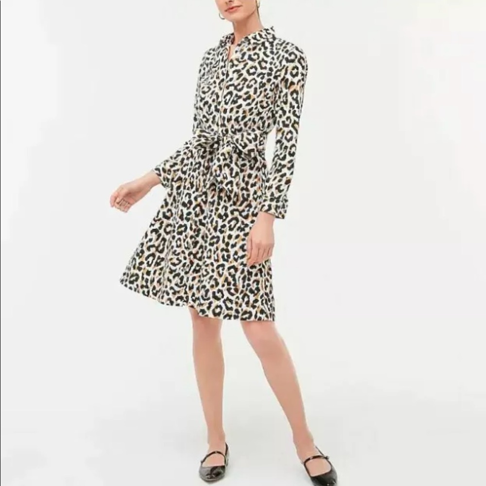 J. Crew Leopard tie-waist shirtdress in cotton. Dress size 00